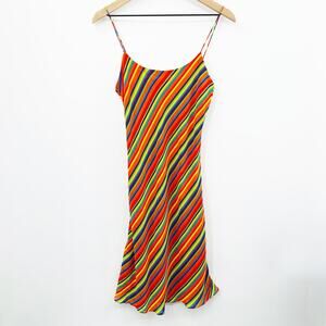 Vintage 90s Y2K Ralph Lauren Midi Slip Dress‎ in Rainbow Stripe Print Size 6